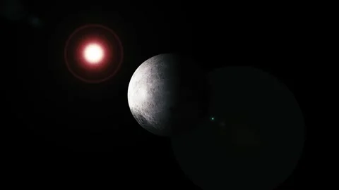 Dark moon or planet in space with a bright sun flare behind it, showing a h.. Stock Footage 337080321