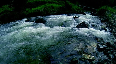 Dark Mountain River slow mo Stock Footage 30443581