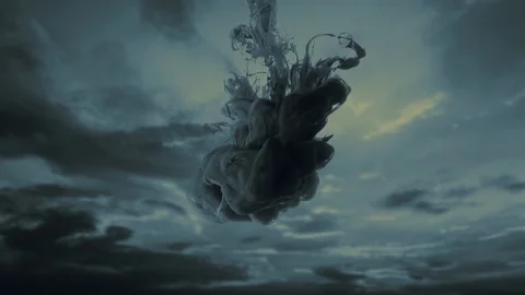 Dark moving cloud. Abstract clot of ink. Blurred sky background Stockbeeldmateriaal 118769814