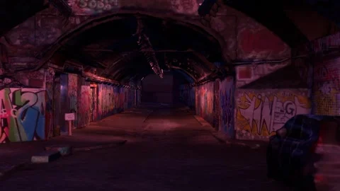 Dark Moving Tunnel – High-Speed Travel Through an Underground Passage Stock Footage 307044986