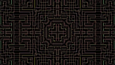 Dark Multicolor Complex Geometric Tech Pattern Background Loop Stock Footage 197070398