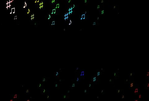Dark Multicolor, Rainbow vector backdrop with music notes. Illustrazione stock