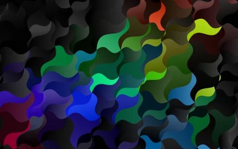 Dark Multicolor, Rainbow vector pattern with lines, ovals. Stock Illustration