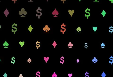 Dark multicolor, rainbow vector pattern with symbol of cards. Stock Illustration