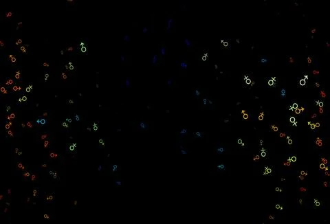 Dark multicolor, rainbow vector texture with male, female icons. Stock Illustration