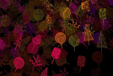 Dark Multicolor vector abstract pattern with trees, branches. Stock Illustration