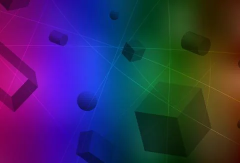 Dark Multicolor vector background with 3D cubes, cylinders, spheres, rectangl イラスト素材