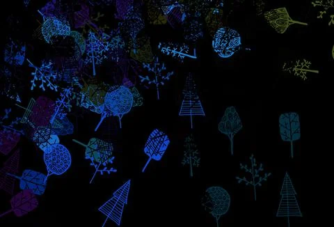 Dark Multicolor vector doodle background with trees, branches. Stock Illustration