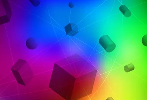 Dark Multicolor vector pattern with 3D cubes, cylinders, spheres, rectangles. イラスト素材