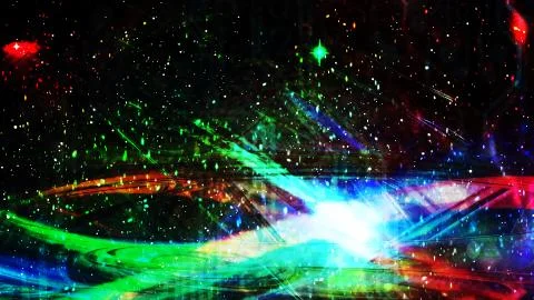 Dark Multicolored Chaotic Geometry in Outer Space with Stars Illustrazione stock