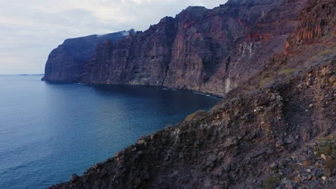 Dark natural landscape mountain cliffs on the night seascape deep ocean Stock Footage 224974476