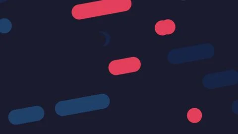 Dark navy background with scattered red rounded rods and blue rounded rods pl Ilustración de archivo