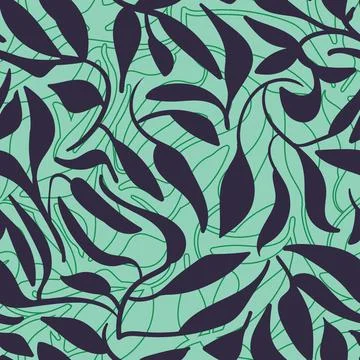 Dark navy blue leaves vector pattern on mint green Stock-Illustration