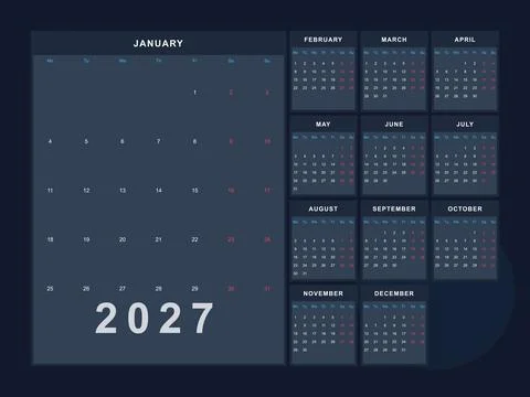 Dark Navy Calendar 2027 Template Stock Illustration