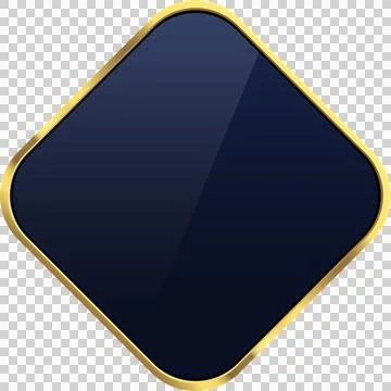 A dark navy colored lozenge shape is framed with a gold border and a black .. Stock Illustration