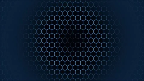Dark Navy Hexagonal Honeycomb Pattern with Pulsing Blue Electric Edges Stock-Footage 345981435