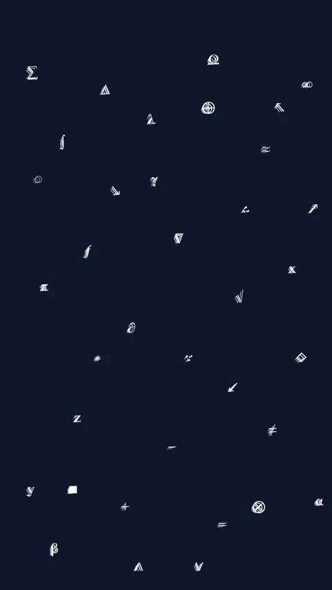 Dark navy pattern featuring scattered white mathematical symbols, Greek let.. Stock Footage 346260449