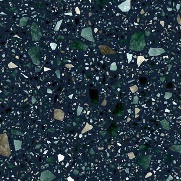 Dark Navy Terrazzo Texture With Emerald Chips Stock Photos