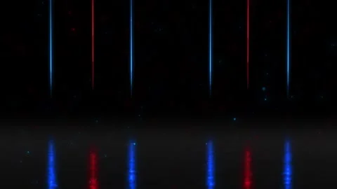 Dark neon beam reflection visual vertical lights, glossy floor shine, and sparse Stock Footage 340479726