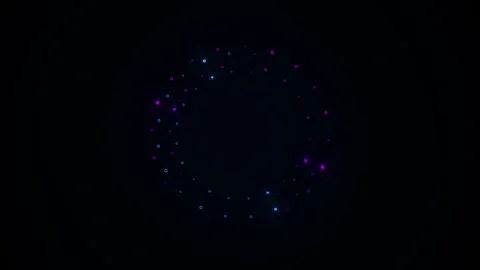 Dark neon dotted circle background blue and purple glowing particles, empty blac Stock Footage 340413417