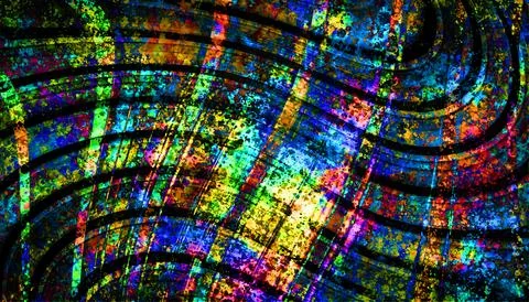 Dark Neon Multicolor Grunge Plaid Curved Wave Abstract Texture Background Stock Illustration