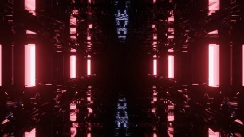 Dark neon reflection 3d rendering sci-fi tunnel dj loop in 4k uhd 60fps - Stock Footage 132089548