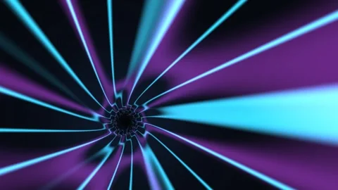 Dark neon tunnel with copy space shows lines moving inward Stock Footage 342431487