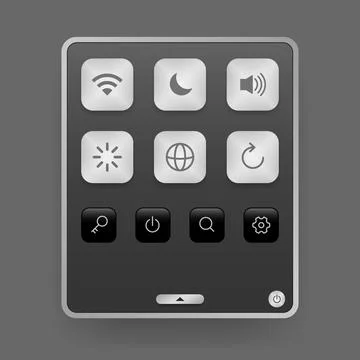 Dark neumorphic control panel UI with system settings icons 스톡 일러스트