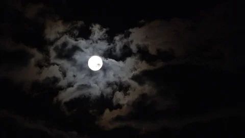 Dark night black sky clouds moving quickly across full moon Stock Footage 117130616