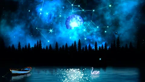 Dark Night half Moon, starry sky,water,water Reflection 4k animation video Stock Footage 246595762