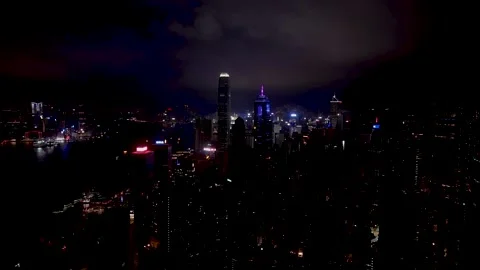 Dark night in Hong Kong, drone view Stock Footage 337137026