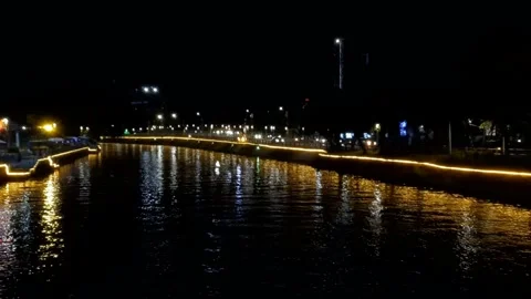 Dark Night River and Its Surrounding Light Stock Footage 343570264
