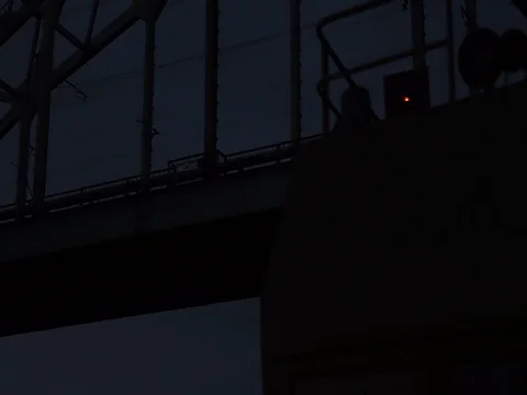 Dark night river bridges a bottom view - mystic, detective Stock Footage 71863864