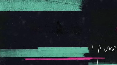 Dark Night Scene with Teal and Pink Paint Stripes and Heartbeat Stock Illustration