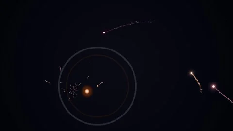 A dark night sky with various abstract light forms Video stock 330075954