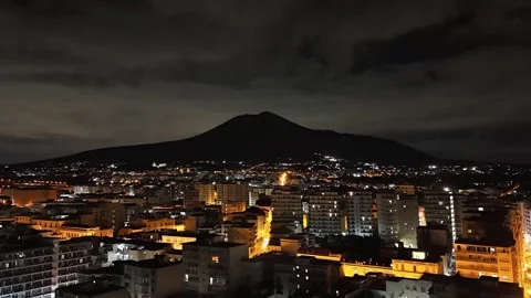 Dark Night Timelapse with Drone Motion and Mount Vesuvius Stock Footage 310057165