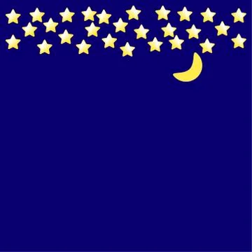Dark night vector background. Yellow stars and moon on blue sky.  Stock Illustration