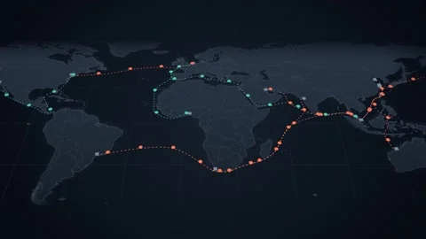 Dark Night World Map With Beaded Cargo Routes Circling The Globe Stock Footage 343651313