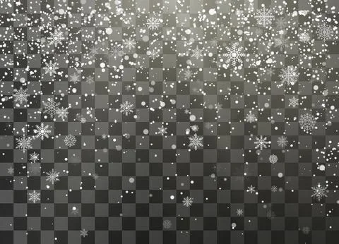 Dark nignt holiday snowfall isolated on transparent background. Falling snowf Stock Illustration