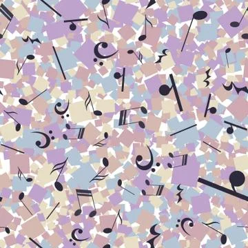 Dark notes and musical notation marks background with squares. Stock Illustration