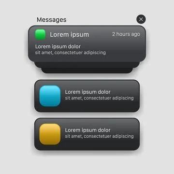 Dark Notification UI Panel Message Alert Interface Design Ilustración de archivo