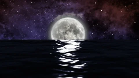 Dark ocean night under the full moon Video stock 162786024