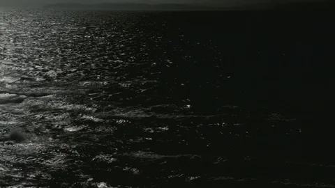 Dark Ocean with strong moonlight reflection Stock Footage 72669997