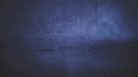 Dark ocean surface at midnight with faint ripples and reflective glow Stock Footage 342437026
