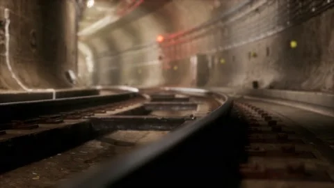 Dark old abandoned metro subway tunnel Stock Footage