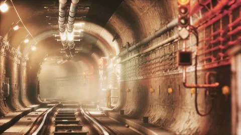 Dark old abandoned metro subway tunnel Stock Illustration