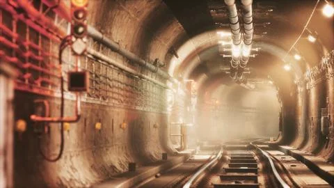Dark old abandoned metro subway tunnel Stock Illustration