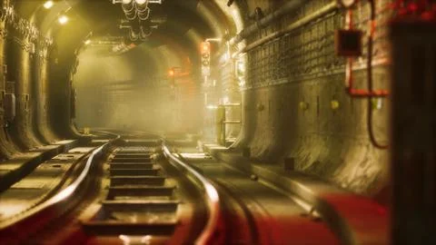 Dark old abandoned metro subway tunnel Stock Illustration