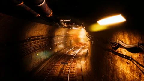 Dark old abandoned metro subway tunnel Stock Illustration