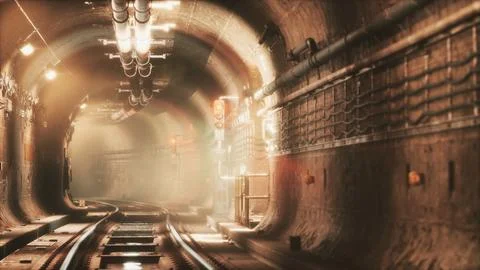 Dark old abandoned metro subway tunnel Stock Illustration